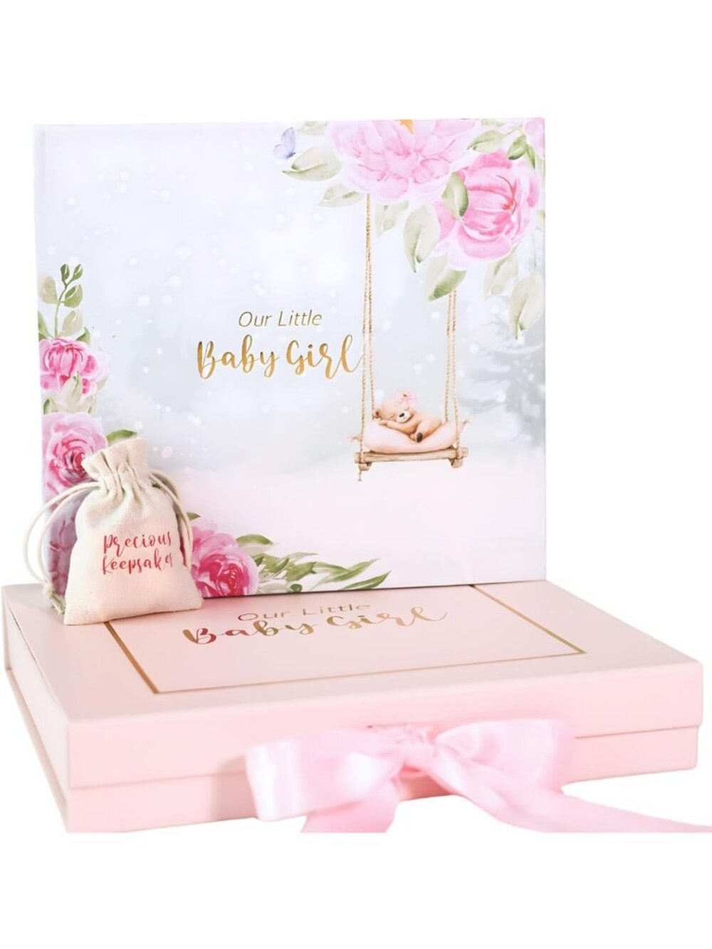 Luxury Baby Girl Keepsake Memory Book Set – Milestone Journal & Album with Gift